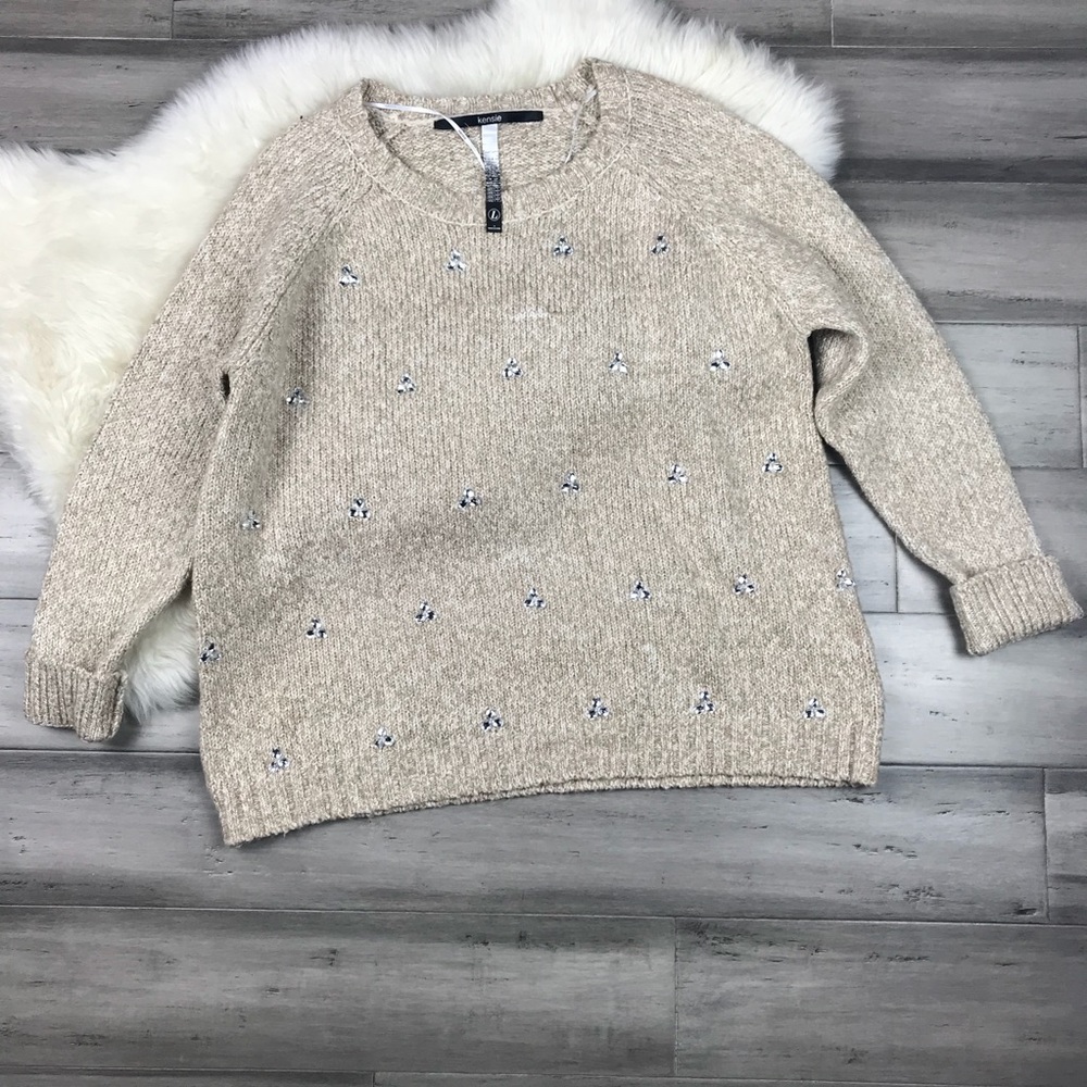 NWOT Kensie Embellished Sweater Tan L
